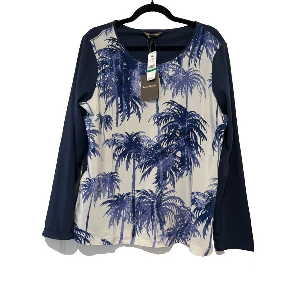 Tommy Bahama sz L blue palm trees silk blouse new with tags FF